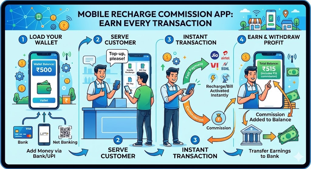mobile recharge commission app working process