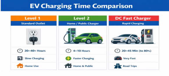 electrical vechile charging time and comparison